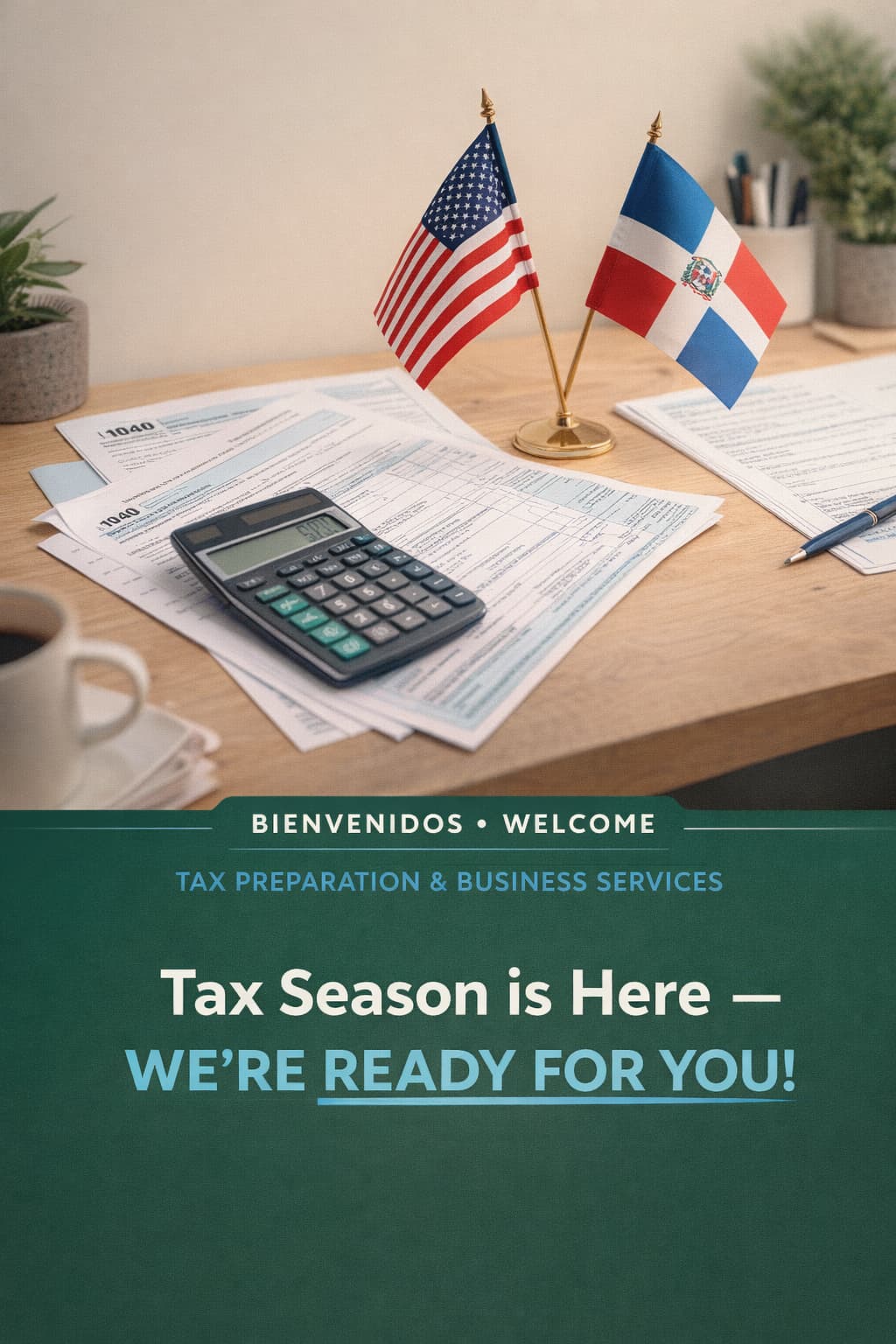 Social media post for Latin American Business Office ā Tax season bilingual services in Washington Heights, New York