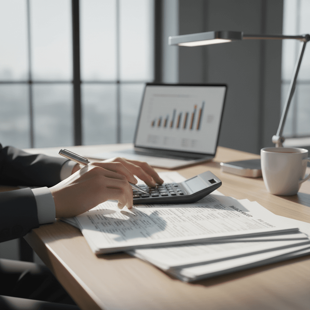 Hands holding completed tax form with calculator