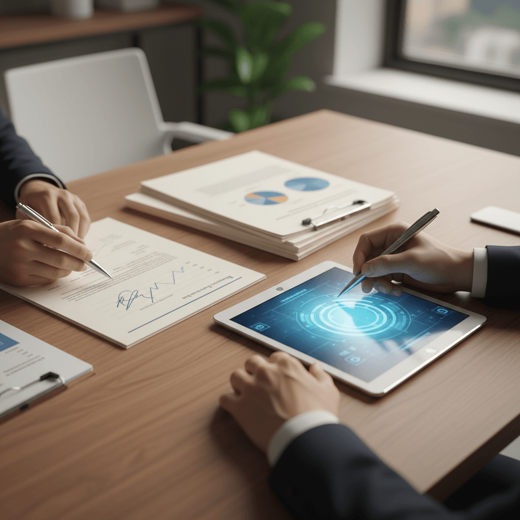 Bilingual tax documents and paperwork organized on desk